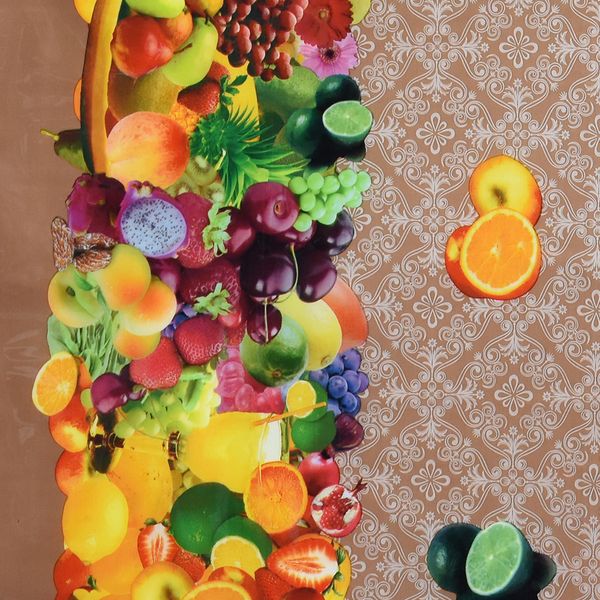 CUBREMESA PLAIN PVC FRUTAS CENEFA MARRON