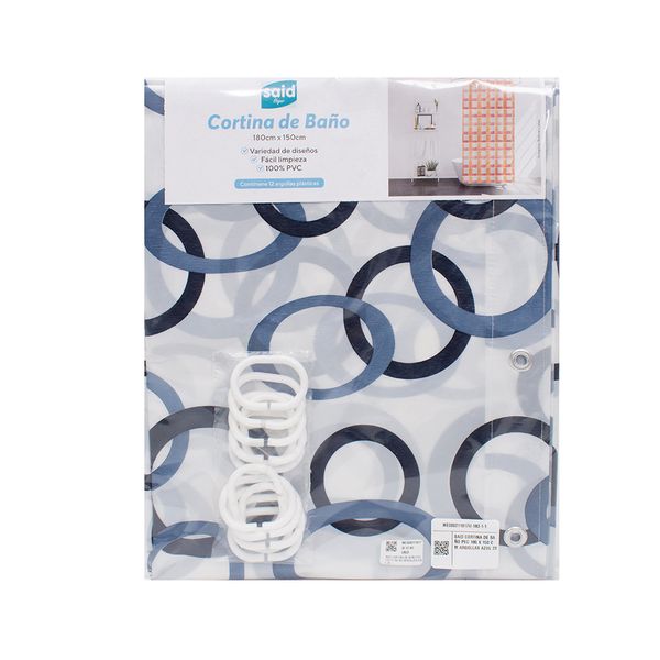 SAID CORTINA DE BAÑO PVC 180 X 150 CM ARGOLLAS AZUL 23