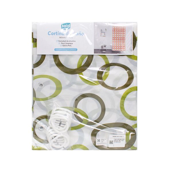 SAID CORTINA DE BAÑO PVC 180 X 150 CM ARGOLLAS LIMON 94