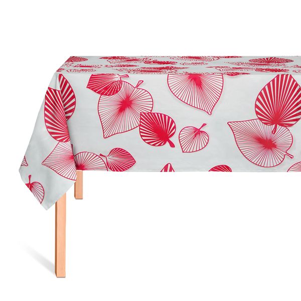 CUBREMESA TRANSP PVC HOJAS ROJO