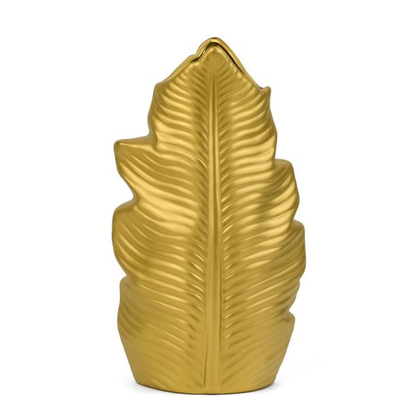 FLORERO PORCELANA HOJA 5.5X11X20CM DORADO (REG33-016S)