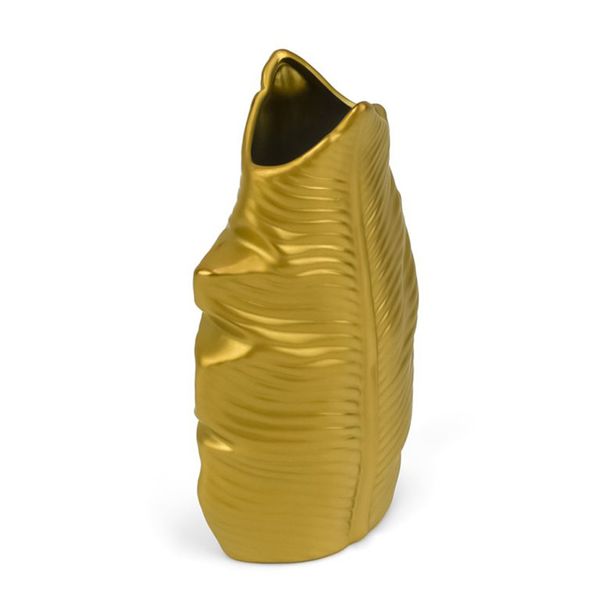 FLORERO PORCELANA HOJA 5.5X11X20CM DORADO (REG33-016S)