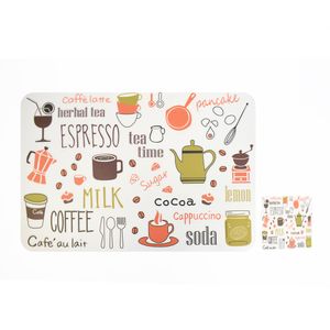 JGO INDIVIDUALES C/POSAVASOS 6 PZS RECT DIS 28X43CM TEA TIME I