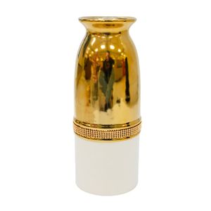 FLORERO CERAMICA ROMA 12X12X30CM DORADO C/BLANCO (SZ22127H-6)
