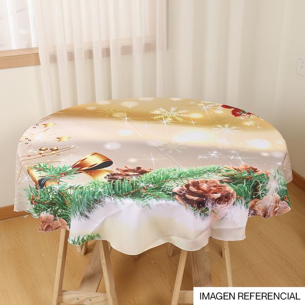 Navidad Mantel Circ Guirnalda 145X145Cm Dorado/Verde (Yc-018)