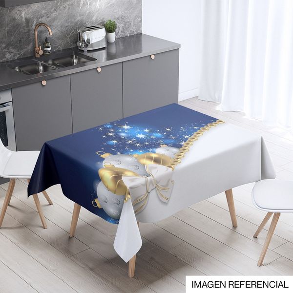 Navidad Mantel Rect Estrellas 145X200Cm Azul/Blanco (Yc-001)