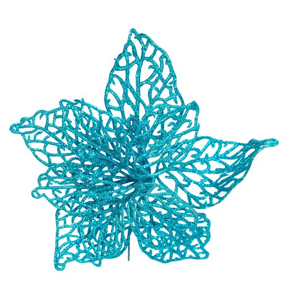 NAVIDAD FLORES P/ARBOL PETALOS IV 19CM TURQUESA