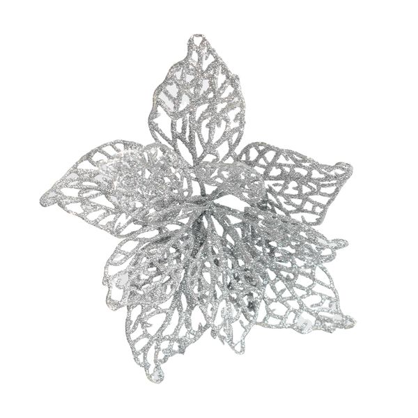 NAVIDAD FLORES P/ARBOL PETALOS IV 19CM PLATEADO
