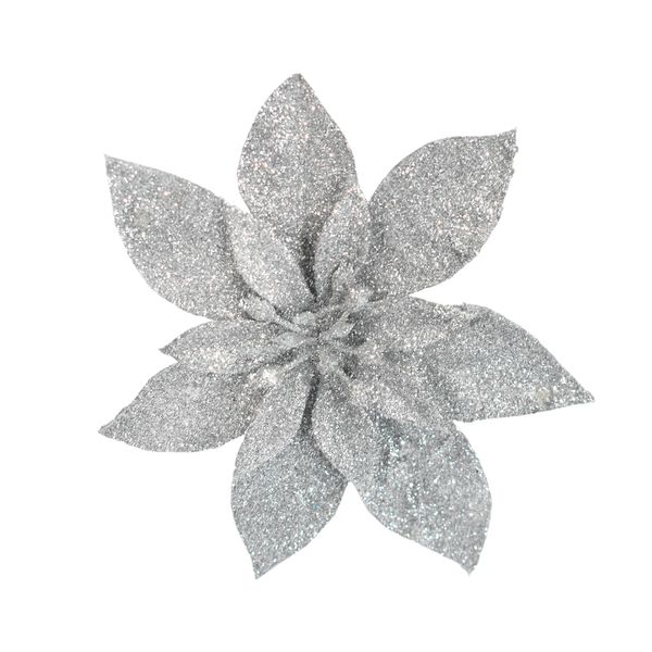 NAVIDAD FLORES P/ARBOL PETALOS V 16X16CM PLATEADO