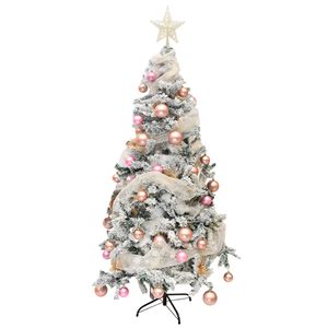 Navidad Arbol C/Adornos Luz Led 210Cm Nevado/Rosado (Hr-04-210)