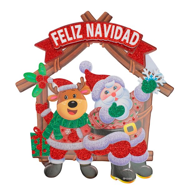 NAVIDAD ADORNO COLGANTE LETRERO AMIGOS ROJO/VE 30X27CM SANTA RENO