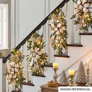 Navidad Guirnalda C/ Luz Led Premium 50X25Cm Verde/Dorado (I9-9)