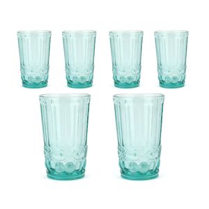 SET VASO VIDRIO 6 PZS 8X8X12.5 CM TURQUESA (HME32-026TQ)