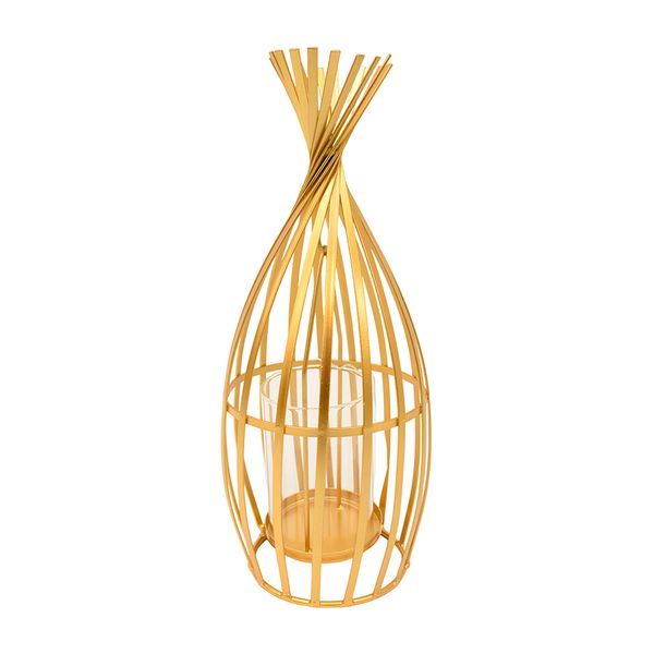 Porta Vela Metal Nordic 12X12X30Cm Dorado (Kx8103-1)