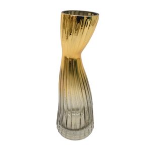 FLORERO VIDRIO DELFOS 9X9X27CM GRIS C/DORADO (E2318)