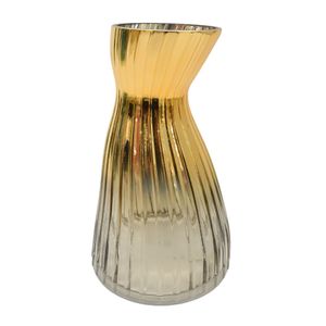 FLORERO VIDRIO DELFOS 14.5X14.5X24CM GRIS C/DORADO (E2319)