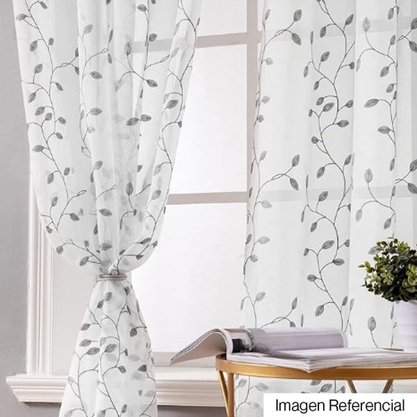 TELA TUL BORDADO CADENA HOJAS GRIS