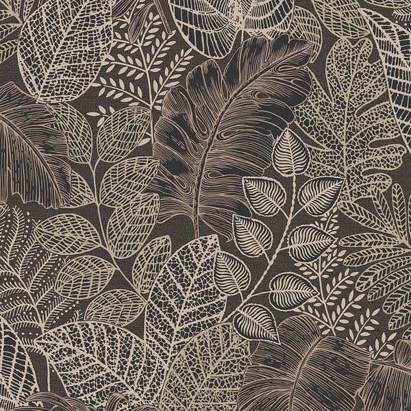 PAPEL TAPIZ S. EASY SCATTERED LEAVES 0.52X10 MTS CHARCOAL/GOLD