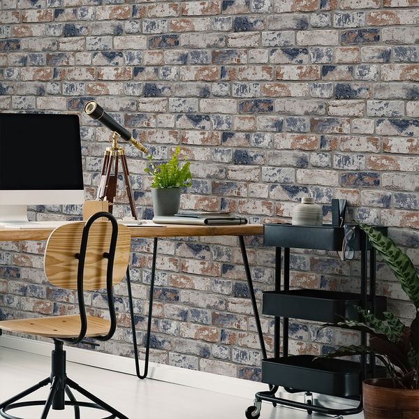 PAPEL TAPIZ KIDS DISTRESSED BRICK 0.52X10 MTS NAVY RED