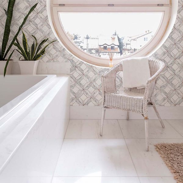 PAPEL TAPIZ OASIS MARBLE MARQUETRY 0.52X10 MTS WHITE