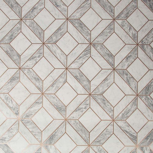 PAPEL TAPIZ OASIS MARBLE MARQUETRY 0.52X10 MTS WHITE