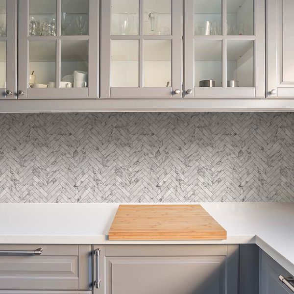 PAPEL TAPIZ OASIS MARBLE CHEVRON TILE 0.52X10 MTS WHITE