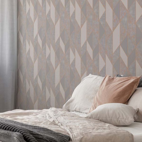 PAPEL TAPIZ VITTORIO MILAN GEO 0.52X10 MTS GREY/ROSE GOLD