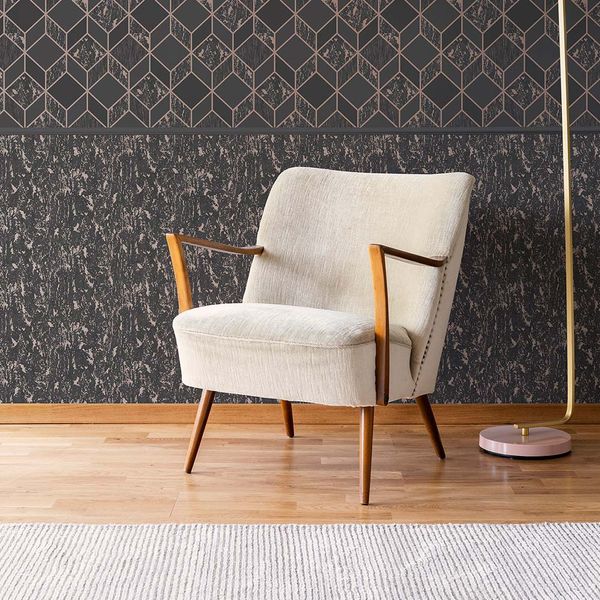 PAPEL TAPIZ VITTORIO MILAN 0.52X10 MTS CHARCOAL/ROSE GOLD