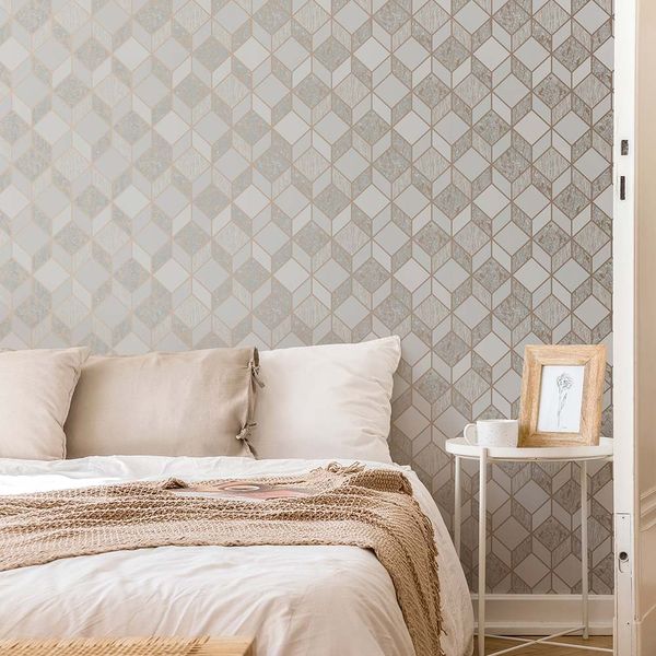 PAPEL TAPIZ VITTORIO GEO 0.52X10 MTS GREY/ROSE GOLD