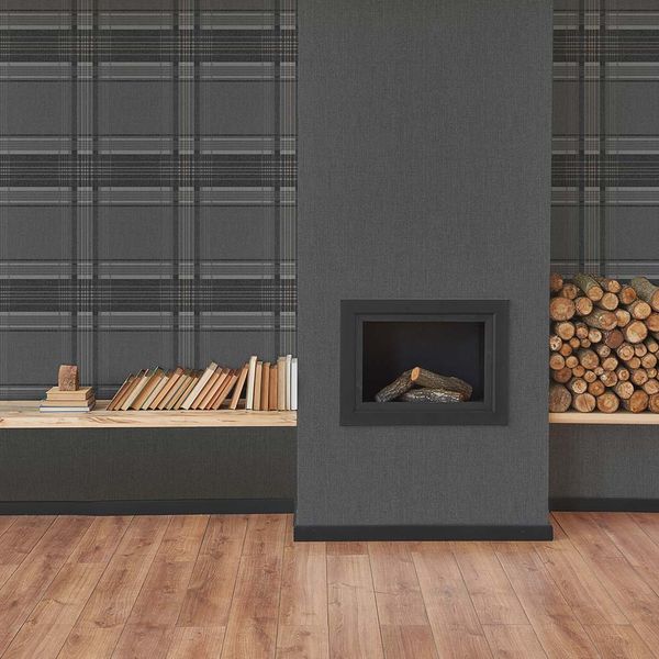 PAPEL TAPIZ VITTORIO RHEA PLAID 0.52X10 MTS CHARCOAL