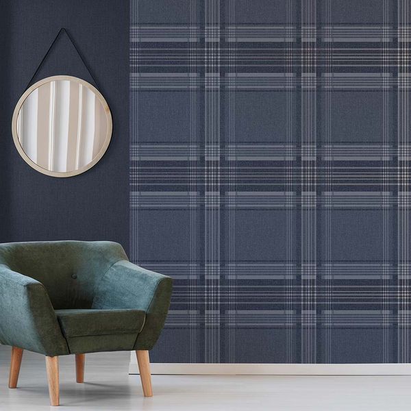PAPEL TAPIZ VITTORIO RHEA PLAID 0.52X10 MTS NAVY