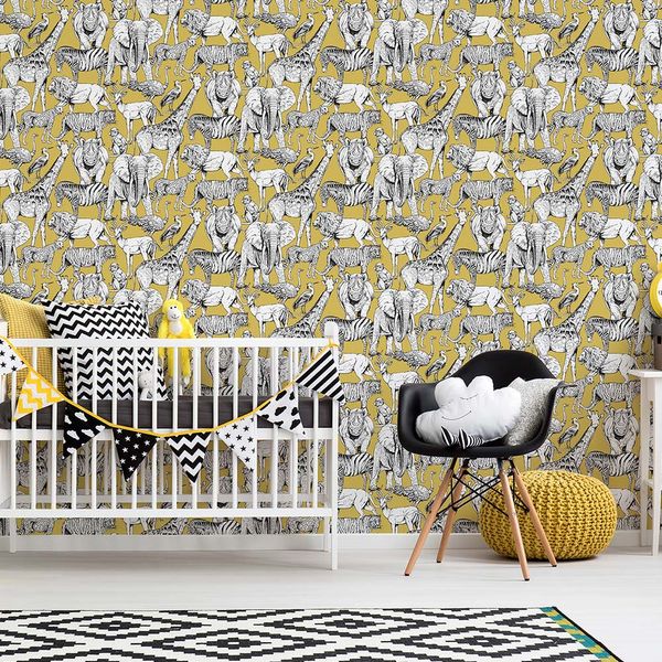 PAPEL TAPIZ KIDS HOME JUNGLE ANIMALS 0.52X10 MTS JAUNE