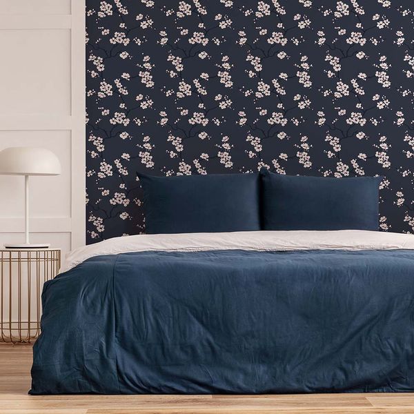 PAPEL TAPIZ FRESCA APPLE BLOSSOM 0.52X10 MTS NAVY