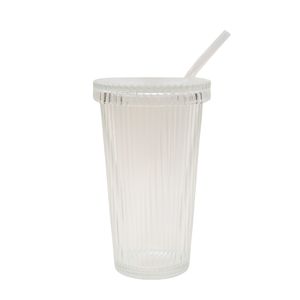 VASO VIDRIO C/TAPA Y SORBETE 13.7CM TRANSPARENTE (DG-00026)