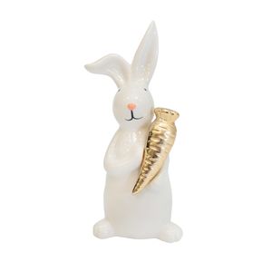 ADORNO PORCELANA CONEJO 7.5X6X17CM BLANCO/DORADO (EST02-017)