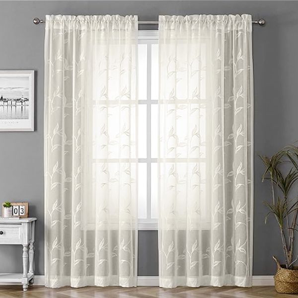 TELA TUL BORDADO HOJAS CREMA