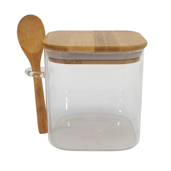 ENVASE DE VIDRIO C/TAPA Y CUCHARA 10X10X10CM TRANSPARENTE (COC22-29)