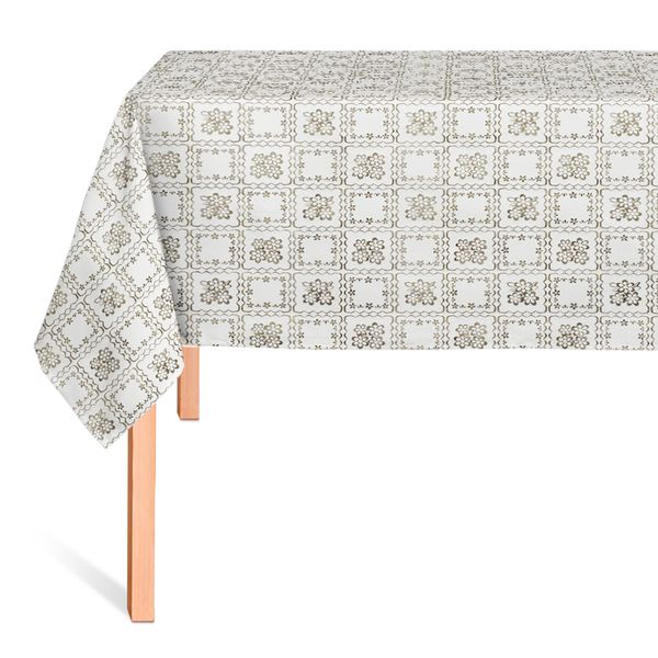 CUBREMESA ENCAJE PVC CUADROS FLORALES PLATEADO