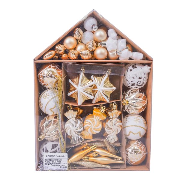 Navidad Pack Bolas 73Pzs Multiforma Casita Dorado (Mc-1441)