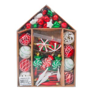 Navidad Pack Bolas 73Pzs Multiforma Casita Rojo (Mc-1439)