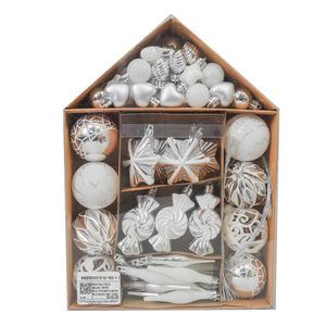 Navidad Pack Bolas 73Pzs Multiforma Casita Plateado (Mc-1438)