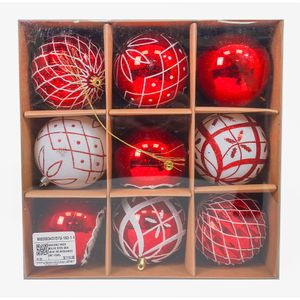 Navidad Pack Bolas 9Pzs Box 10Cm Rojo/Blanco (Mc-1526)