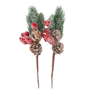 Navidad Planta P/Arbol Nevado X 2 Pzs 20X8.5 Cm Rojo/Verde (Jq-2)