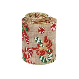 Navidad Cinta P/Arbol Bastones 0.63X 2 Mts Rojo/Dorado (Gh-101)