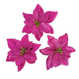 Navidad Flores P/Arbol X3Pzs 14.5X14.5Cm Fucsia (Zh-37)