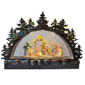Navidad Adorno Farol Nacimiento Marron 23X32X7Cm Luz Calida