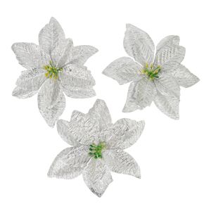 Navidad Flores P/Arbol X3Pzs 14.5X14.5Cm Plata (Zh-37)