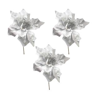 Navidad Flores P/Arbol X3Pzs 21.5X18Cm Plateado 1 (Zh-47)