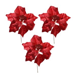 Navidad Flores P/Arbol X3Pzs 21.5X18Cm Rojo (Zh-47)