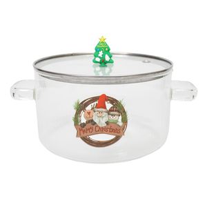 Navidad Bowl Cristal C/Asas Y Tapa Arbol Verde/Transp